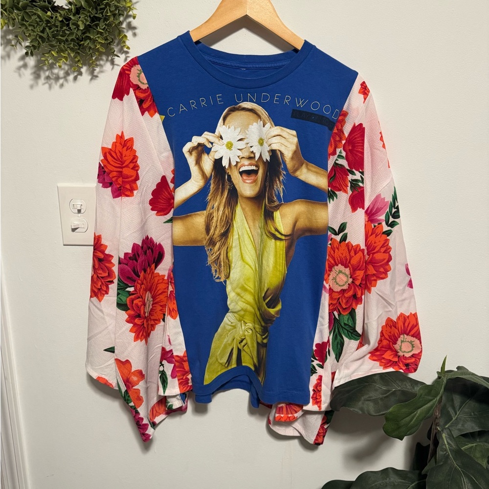 Custom Carrie Underwood Concert Tee with Floral Kimono Sleeves